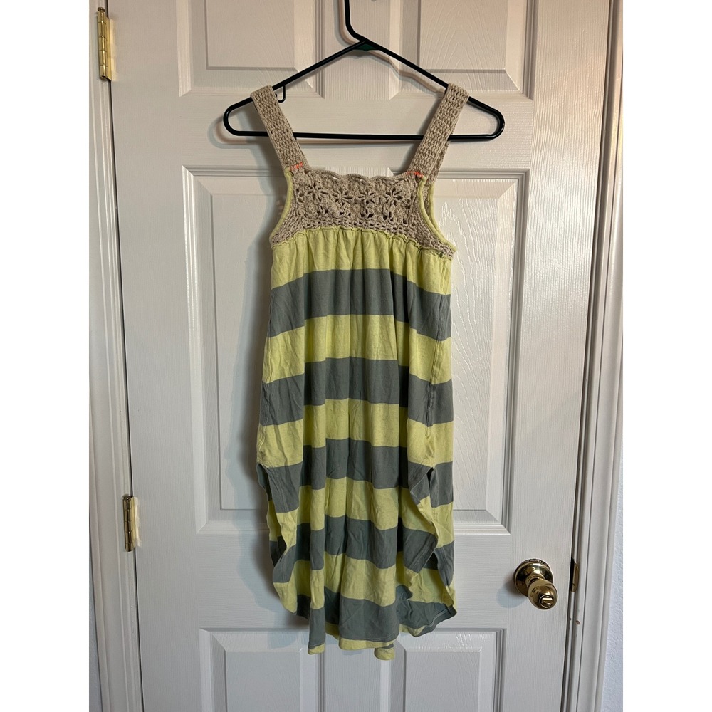 We The Free Striped Crochet Yoke Boho Mini Dress 70s Cottagecore S